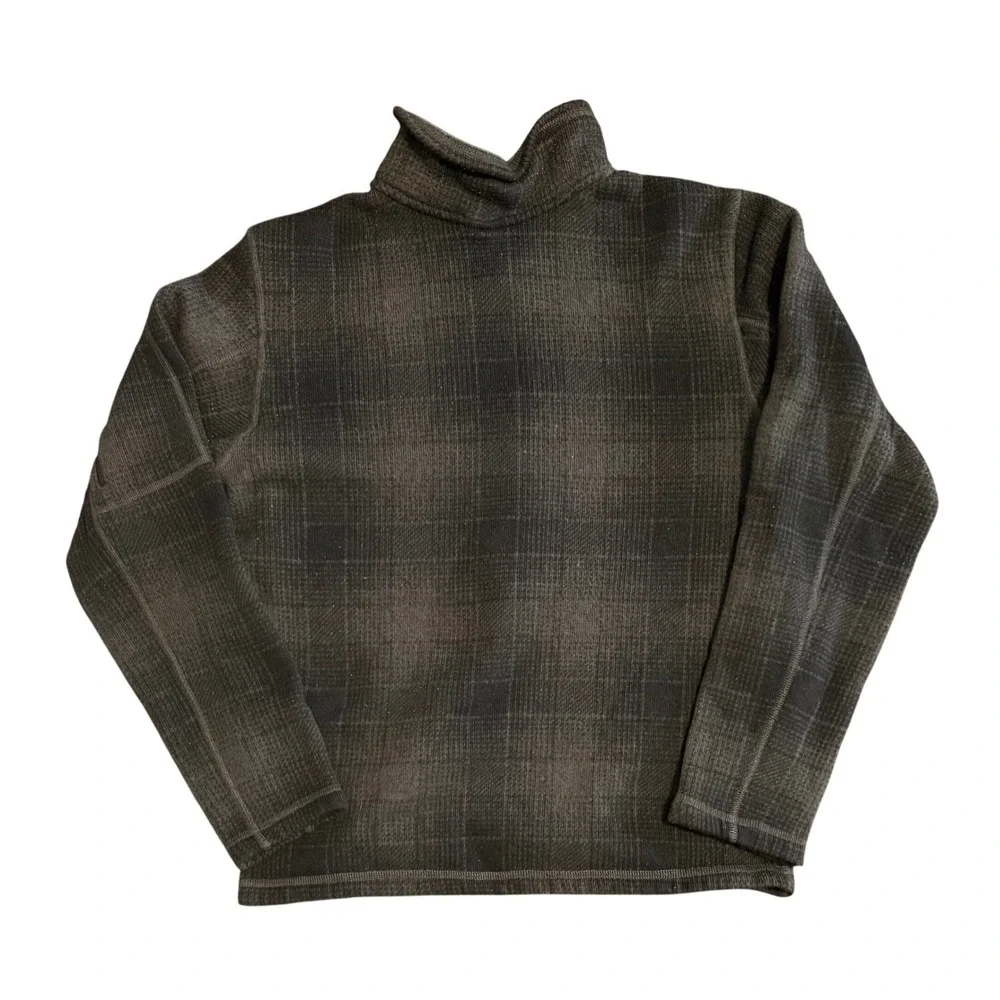 The North Face Plaid Quarter Zip Fleece Pullover Mens Medium Grey Check Pocket